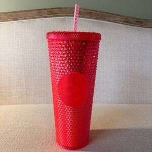 Starbucks 24oz Venti Hot Pink Studded Cold Cup Tumbler with Straw